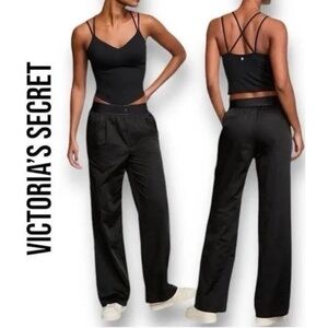 VICTORIA'S SECRET Women’s Lux Glossy Sport Wide-Leg Pants Black Size S